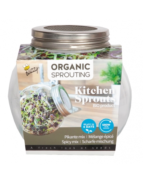 Kiemgroente glazen kweekpot Organic Sprouting Salade Pikant mix BIO
