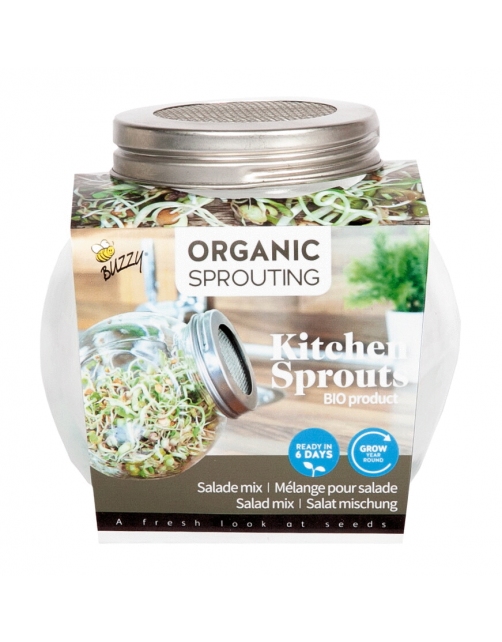 Kiemgroente glazen kweekpot Organic Sprouting Salademix BIO