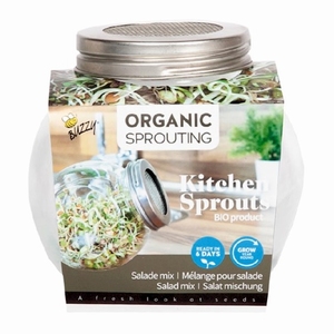 Kiemgroente glazen kweekpot, Organic Sprouting pot Salademix  (BIO)